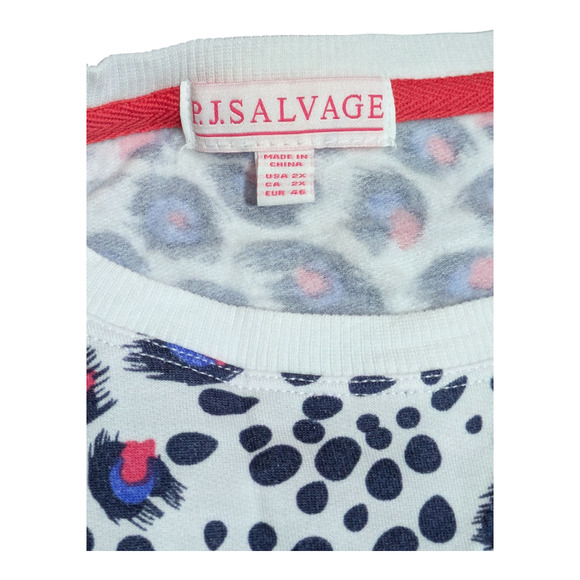 P.J. Salvage -Women's Top-Blue/ Red/ Black Peacock Feather-Leopard Print -Size2X - Picture 6 of 7